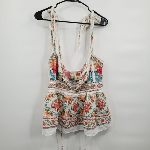 Farm Rio Off White Bloom Garden Sleeveless Blouse Women Size Small NWOT - Picture 3 of 12